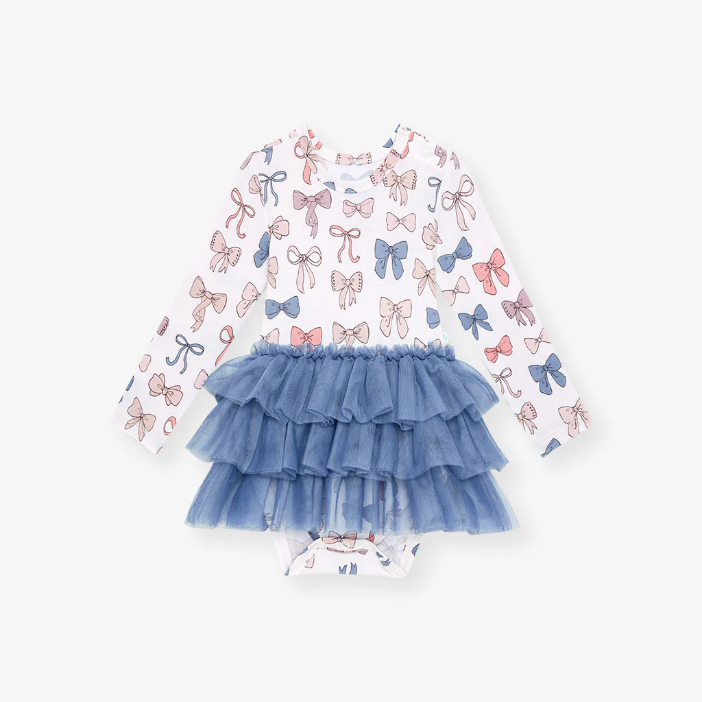 Bow White Girl Tulle Onesie | Ariana | Posh Peanut