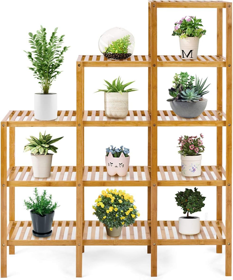 COSTWAY Bamboo Shelf Bathroom, Multifunctional 5-Tier Bamboo Plant Stand, Storage Organizer Rack,... | Amazon (US)