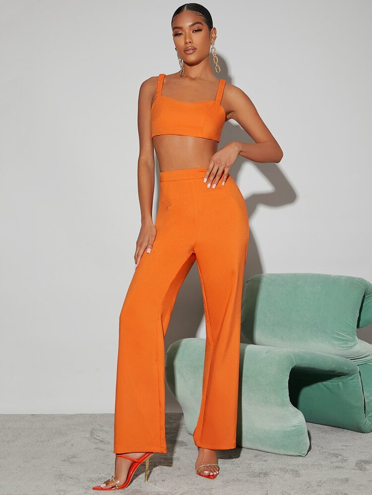SHEIN BAE Solid Crop Tank Top & Wide Leg Pants | SHEIN