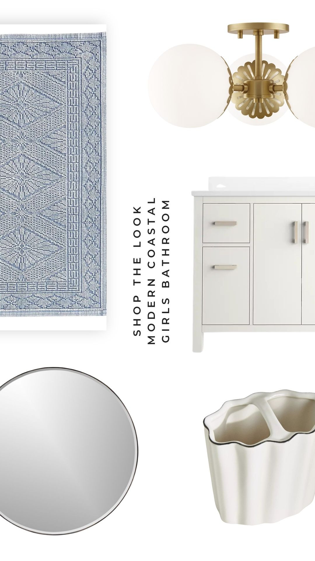 This Modern Coastal Girls Bathroom is a breath of salty sea air—elevated, timeless, and still totally fun. We paired classic white and soft blue with playful curves and brass details for a space that grows with her. ✨

#coastalbathroom #girlsbathroomdecor #brassfixtures #bathroomdesigninspo
 

 #LTKHome #LTKFindsUnder100