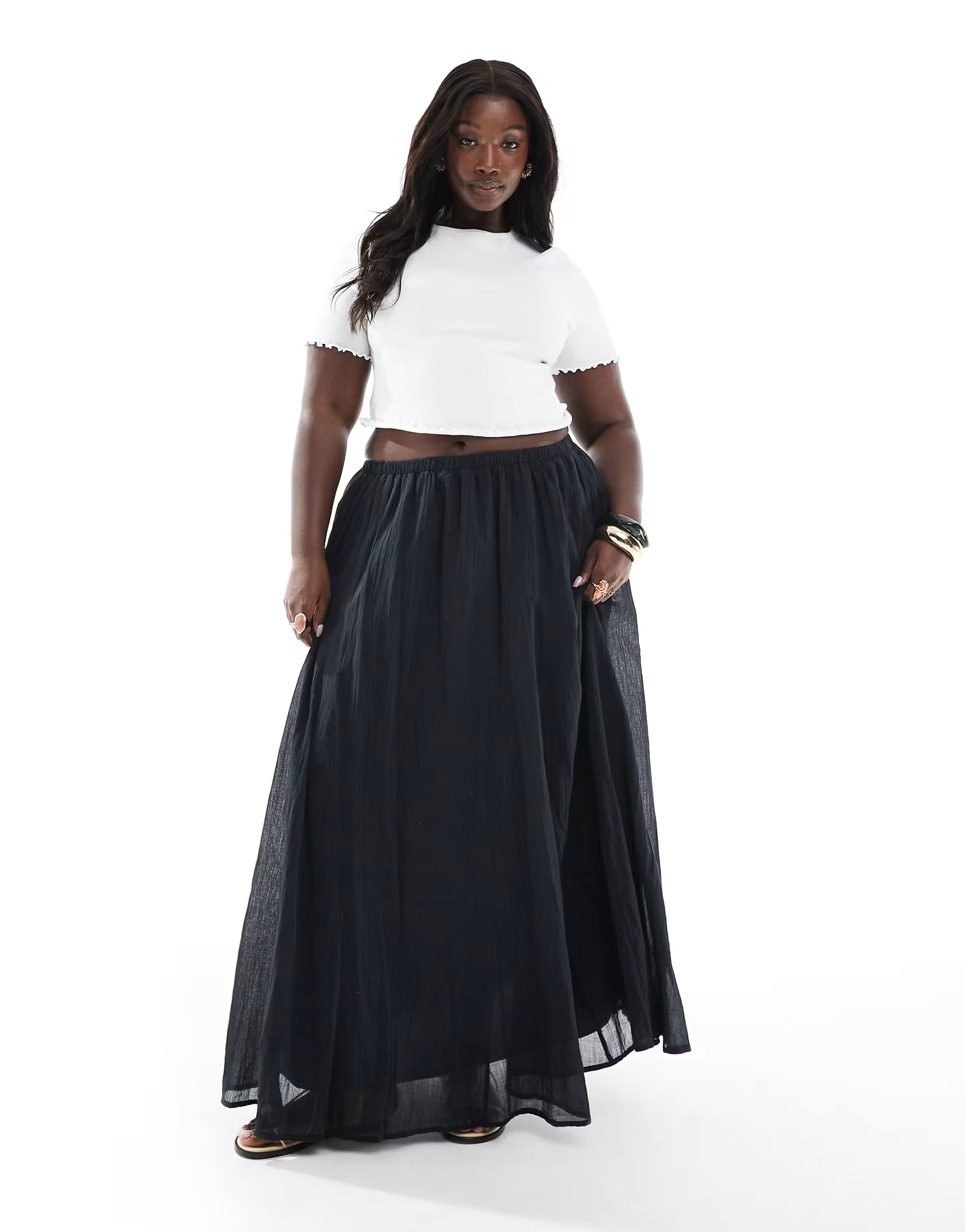 ASOS DESIGN Curve cotton godet maxi skirt in black | ASOS (Global)
