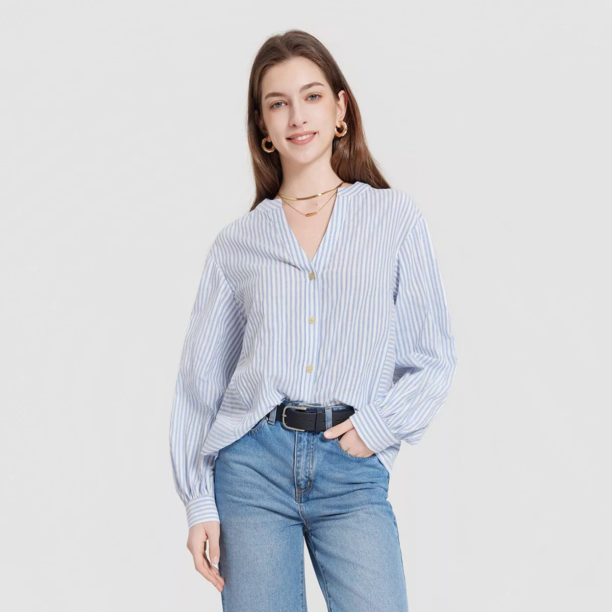 Women's Dolman Long Sleeve V-Neck Blouse - Universal Thread™ Blue Striped L | Target