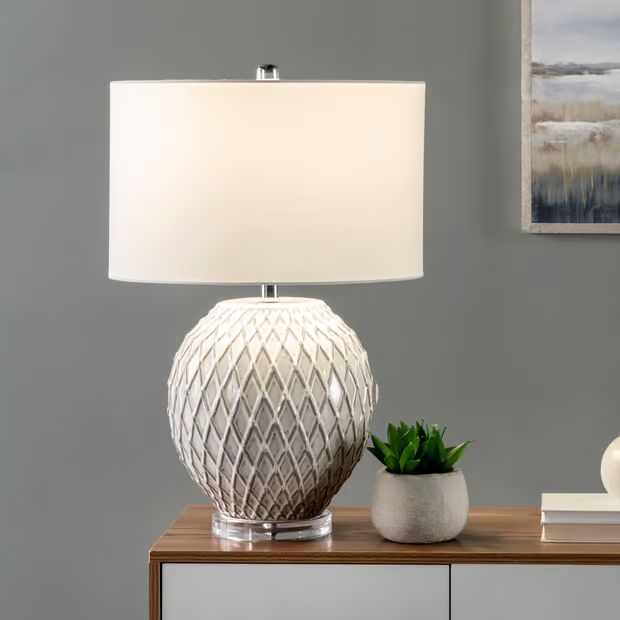 Off White 26-inch Textured Ceramic Latticed Mesh Table Lamp | Rugs USA