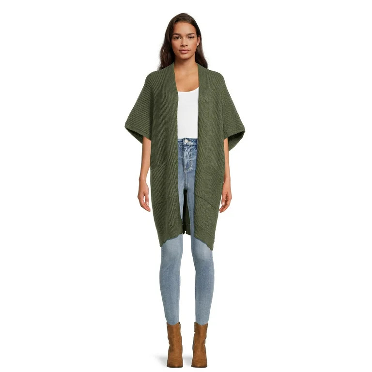 Time and Tru Women's Ribbed Sweater Cape with Pockets, Sea Turtle | Walmart (US)