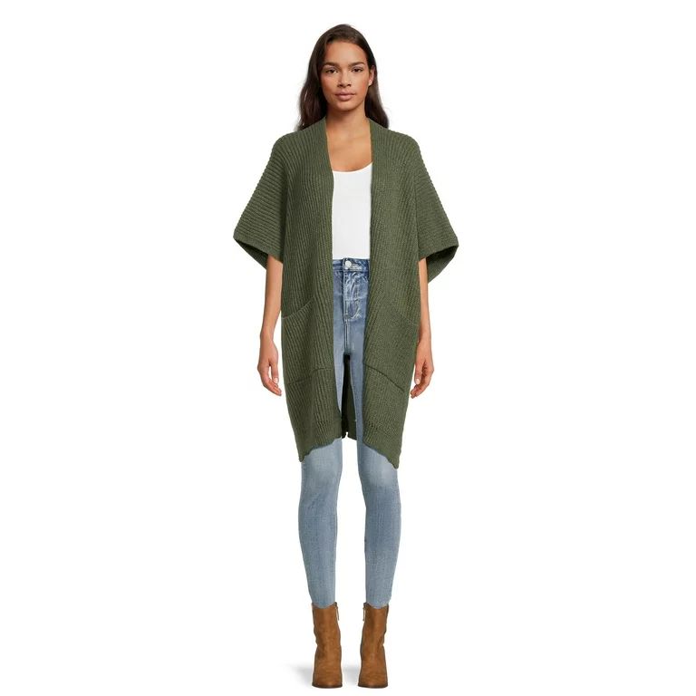 Time and Tru Women's Ribbed Sweater Cape with Pockets, One Size, Sea Turtle - Walmart.com | Walmart (US)