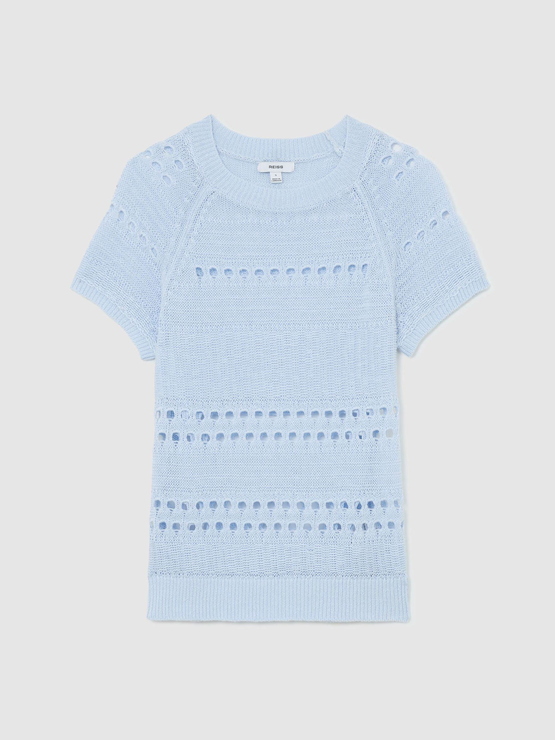 Linen Textured-Knit Top in Light Blue | Reiss UK
