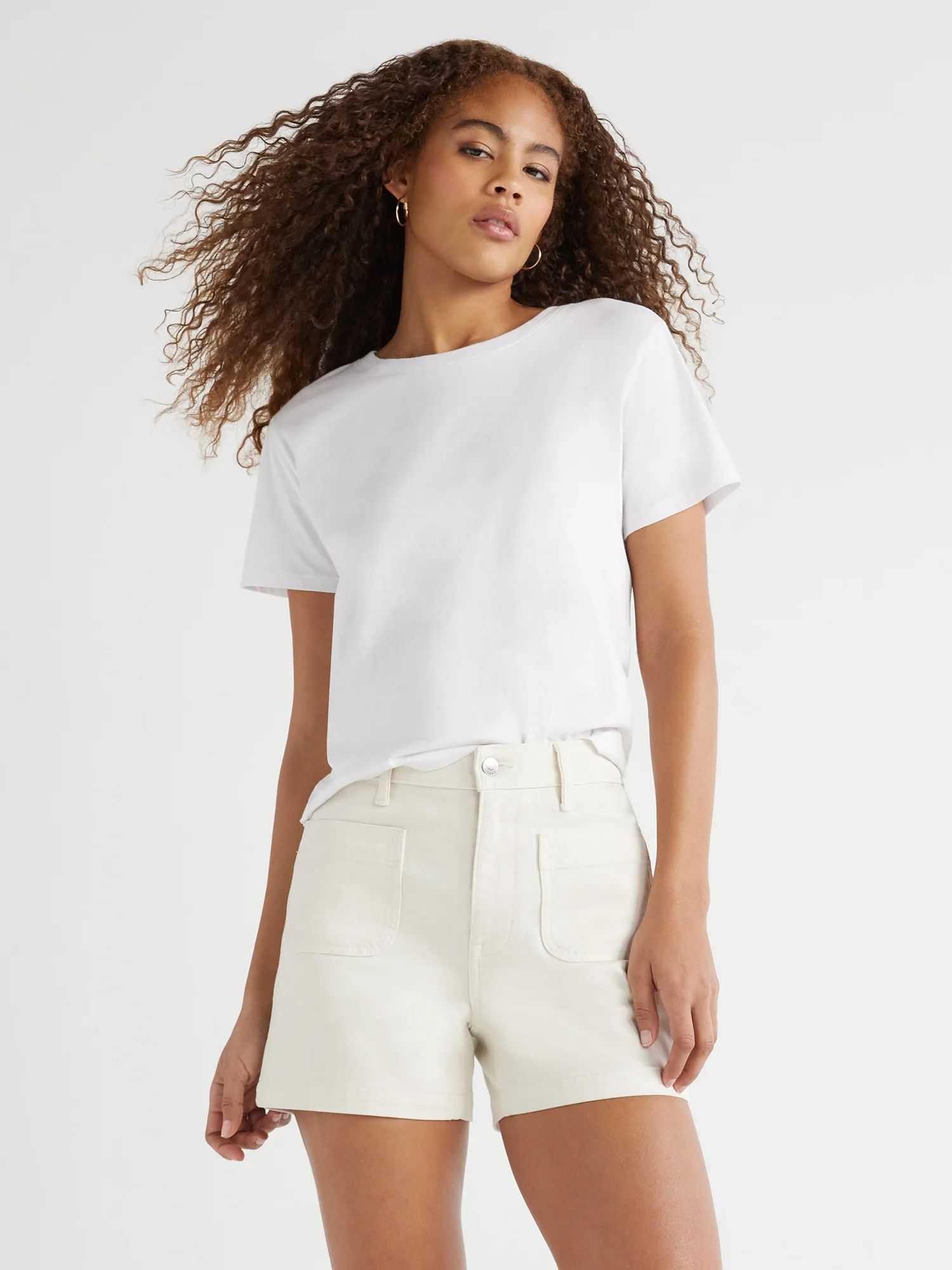 Free Assembly Women?s Cotton Cropped Boxy Tee with Short Sleeves, Sizes XS-XXL | Walmart (US)