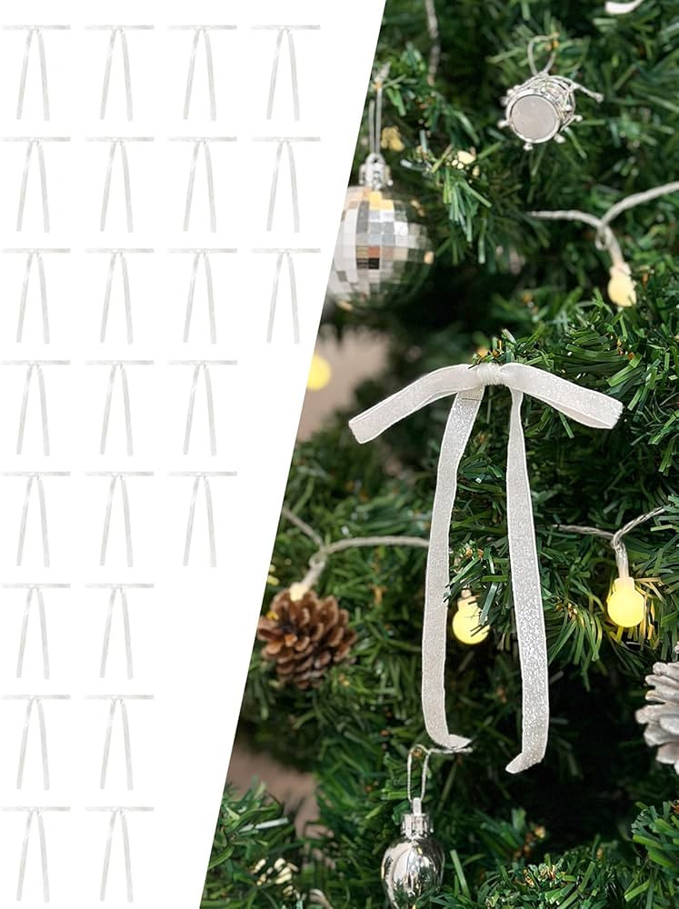 SIMISI RIBBON 24 Pcs White Glitter Velvet Christmas Tree Bows Sparkle Door Garland Decor Vintage ... | Amazon (US)