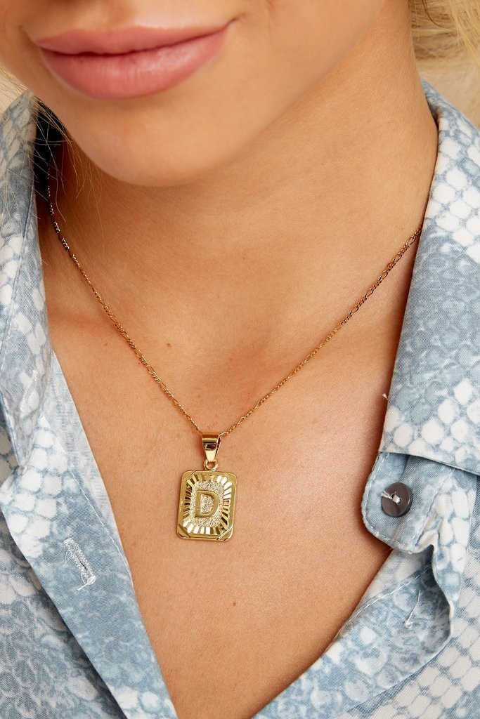 Initial Card D Gold Necklace | Red Dress 