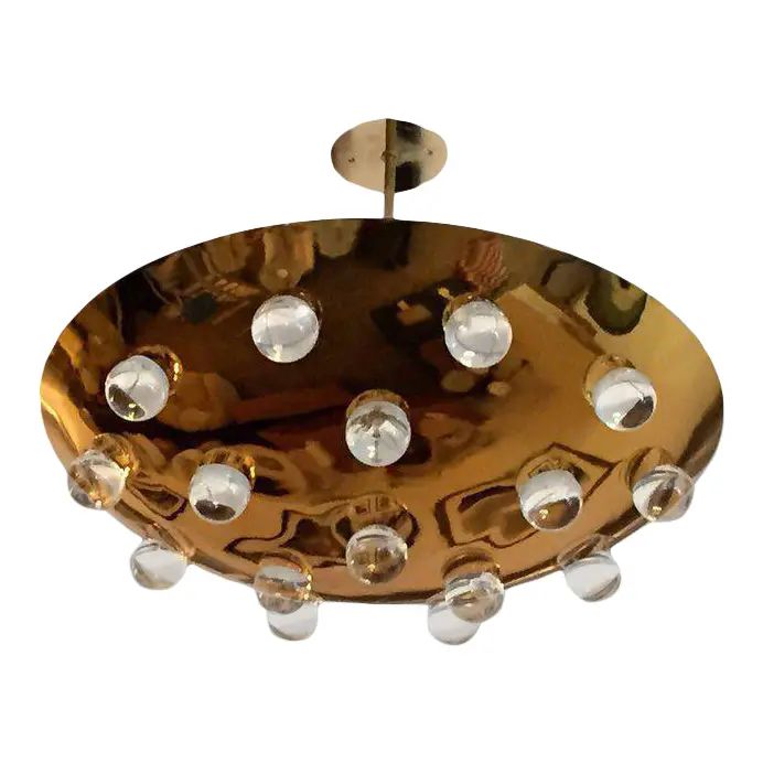 1960s Mid-Century Modern French Brass Crystal Orb Pendant Lighting | Chairish