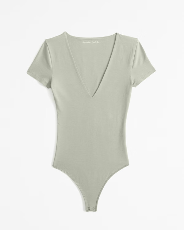 Cotton-Blend Seamless Fabric V-Neck Bodysuit | Abercrombie & Fitch (US)
