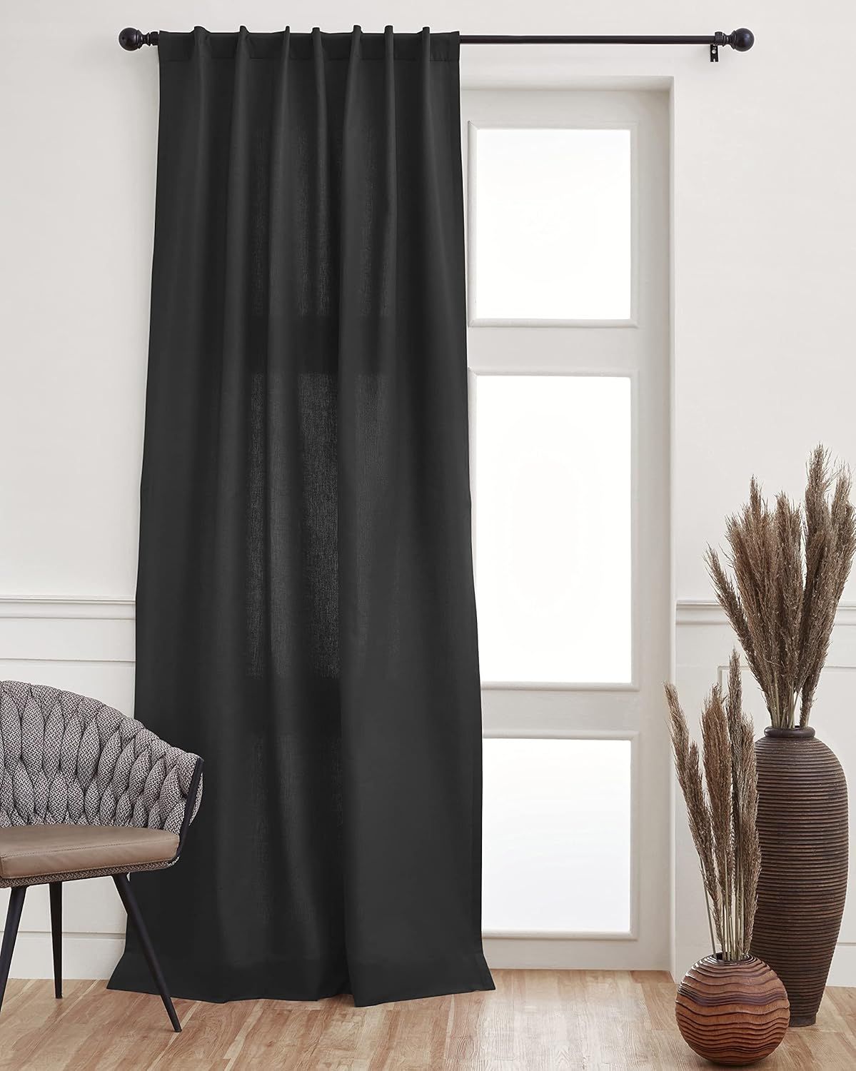 Solino Home 52 x 120 Inch Cotton Linen Curtain – Black, 2 in 1 Hanging Style Curtain with Rod P... | Amazon (US)
