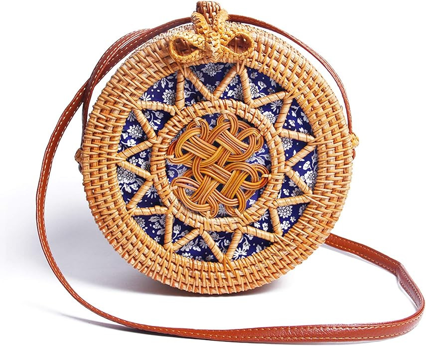 Lanpet Women Round Rattan Bag Straw Cross body Bags Handwoven Beach Bohemian Shoulder Purse | Amazon (US)
