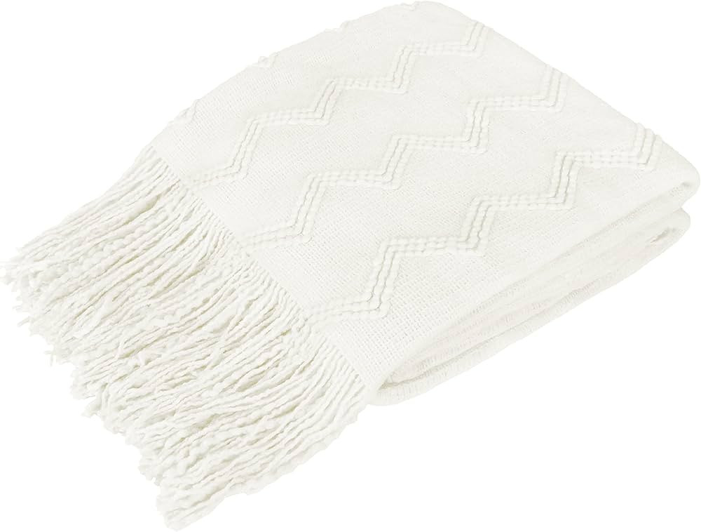 PAVILIA Knitted Throw Blanket Fringe White | Decorative Tassel Boho Farmhouse Decor Couch Bed Sof... | Amazon (US)