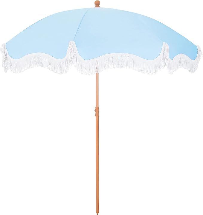 MFSTUDIO 7ft Patio Beach Umbrella with Fringe, Tassel Umbrellas UPF50+ with Tilt Button & Crank, ... | Amazon (US)