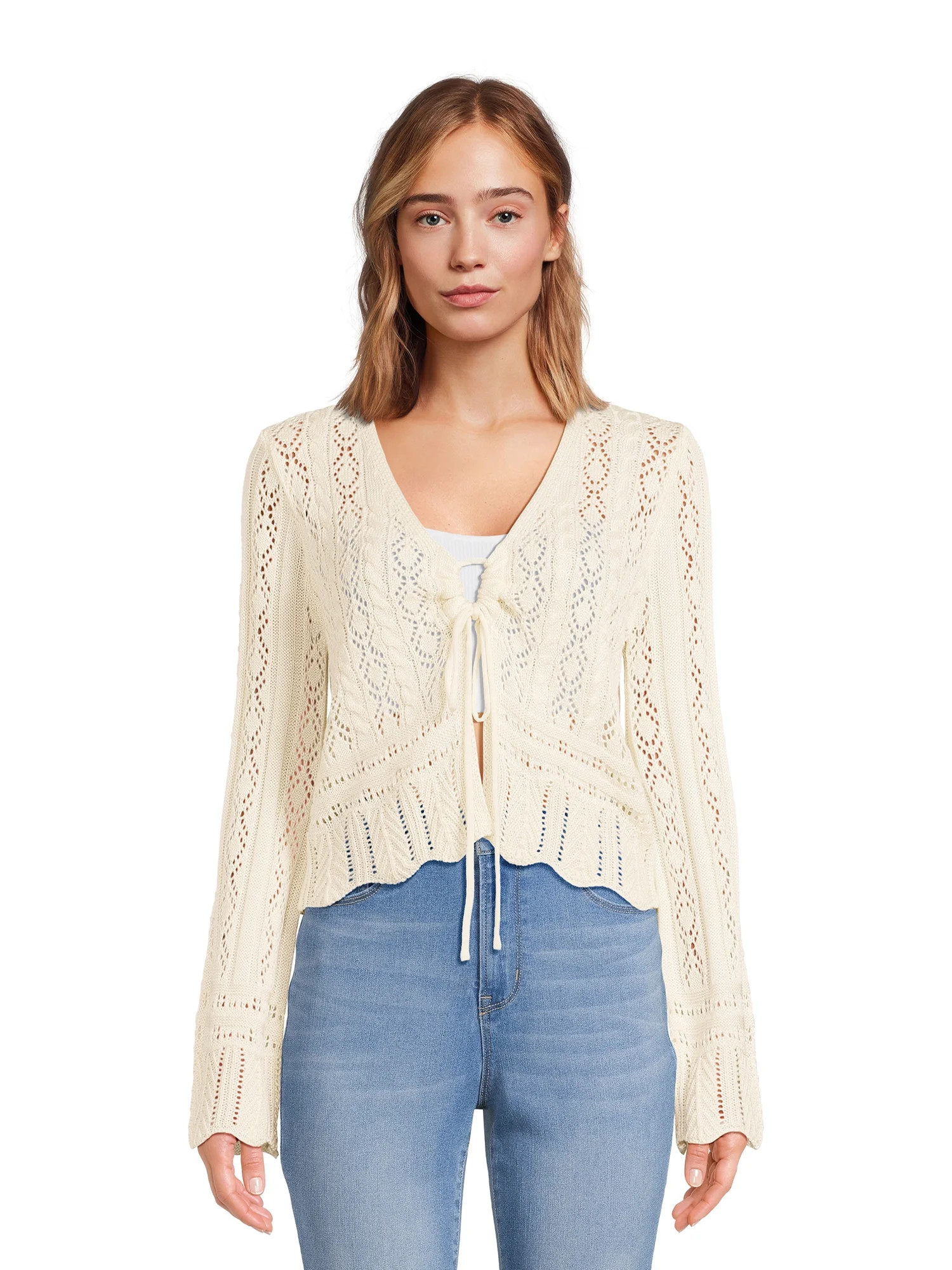 No Boundaries Juniors and Juniors Plus Pointelle Cardigan, Sizes XS-4X | Walmart (US)