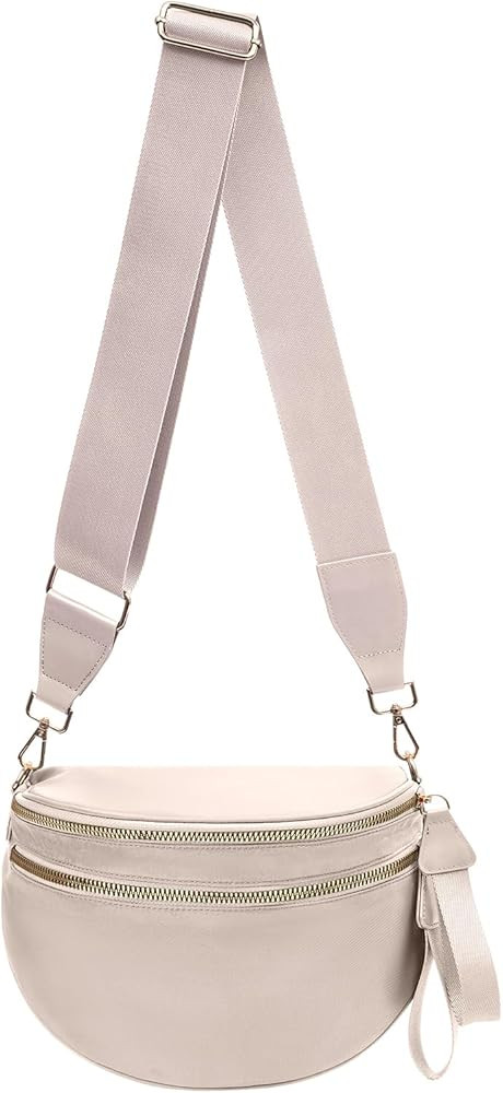 Nylon Crossbody Bags Bum Bag for Women Large Sling Bag Purse with Adjustable Strap\uff08Beige\uff... | Amazon (US)