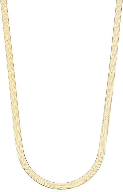 Miabella Solid 18K Gold Over Sterling Silver Italian 4.5mm Flexible Flat Herringbone Chain Neckla... | Amazon (US)