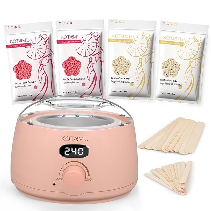 KOTAMU Wax Kit Pink Digital Hair Removal Waxing Kit for Women & Men Hot Wax Warmer Pot for Face, ... | Amazon (US)
