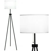 Gymax Modern Metal Tripod Floor Lamp White Fabric Shade w/ Chain Switch Home & Office | Walmart (US)