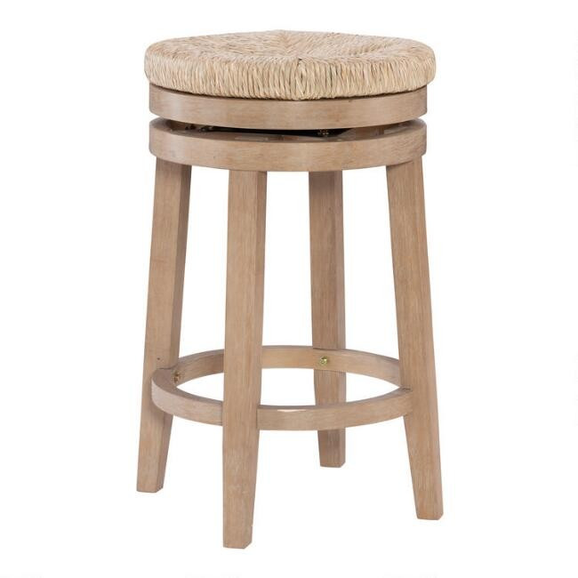 Natural Seagrass and Wood Claudia Swivel Counter Stool | World Market