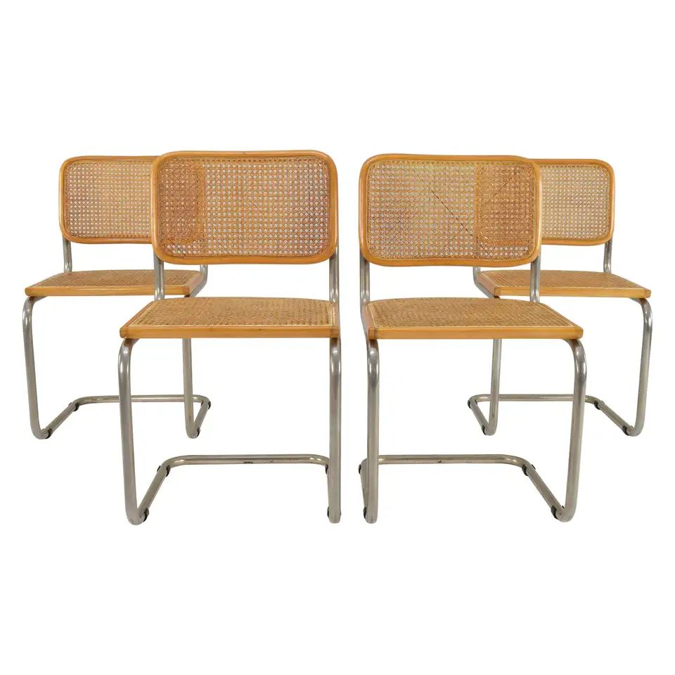 Set of Four Mid-Century Modern Marcel Breuer B32 Cesca Blonde Chairs, Italy 1970 | 1stDibs