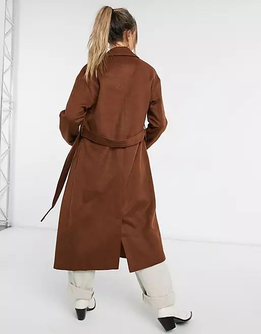 New Look belted maxi coat in tan | ASOS | ASOS (Global)