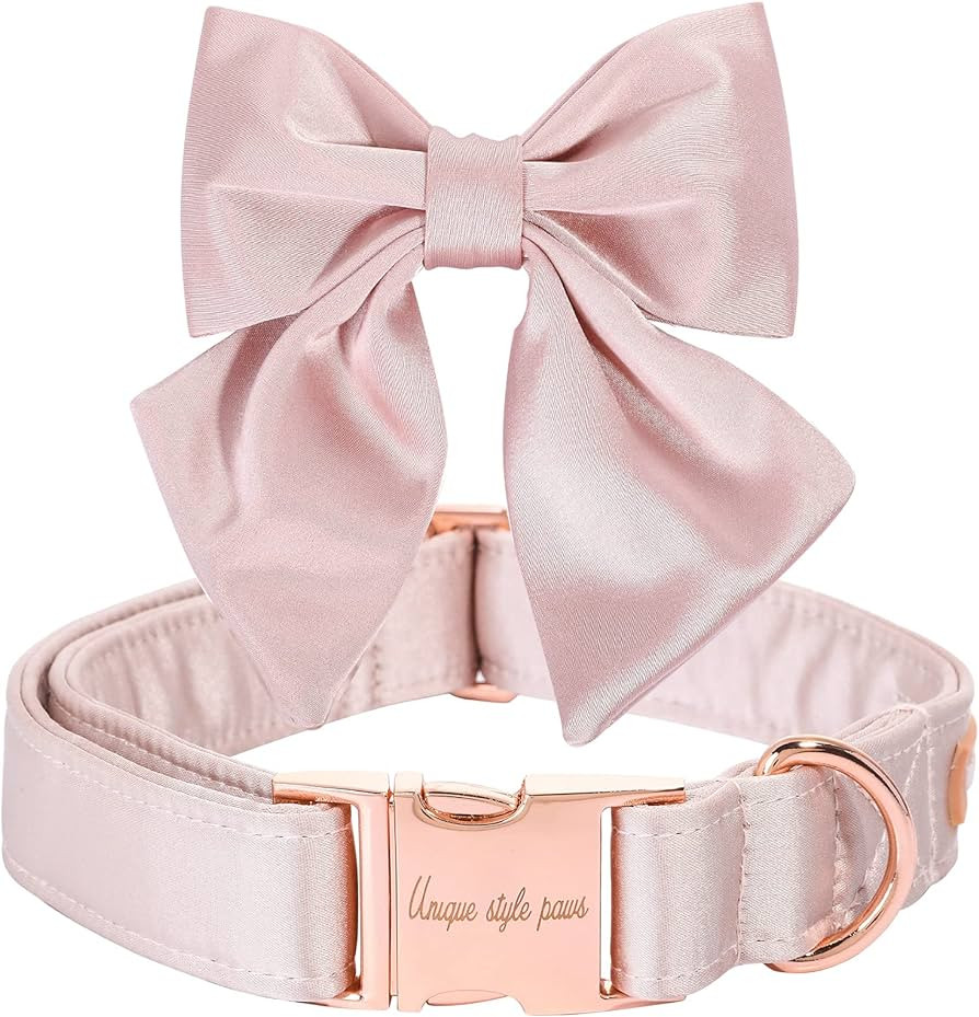 Unique style paws Silk Pink Color Dog Collar Adjustable Durable Dog Collar with Bow Wedding Bowti... | Amazon (US)