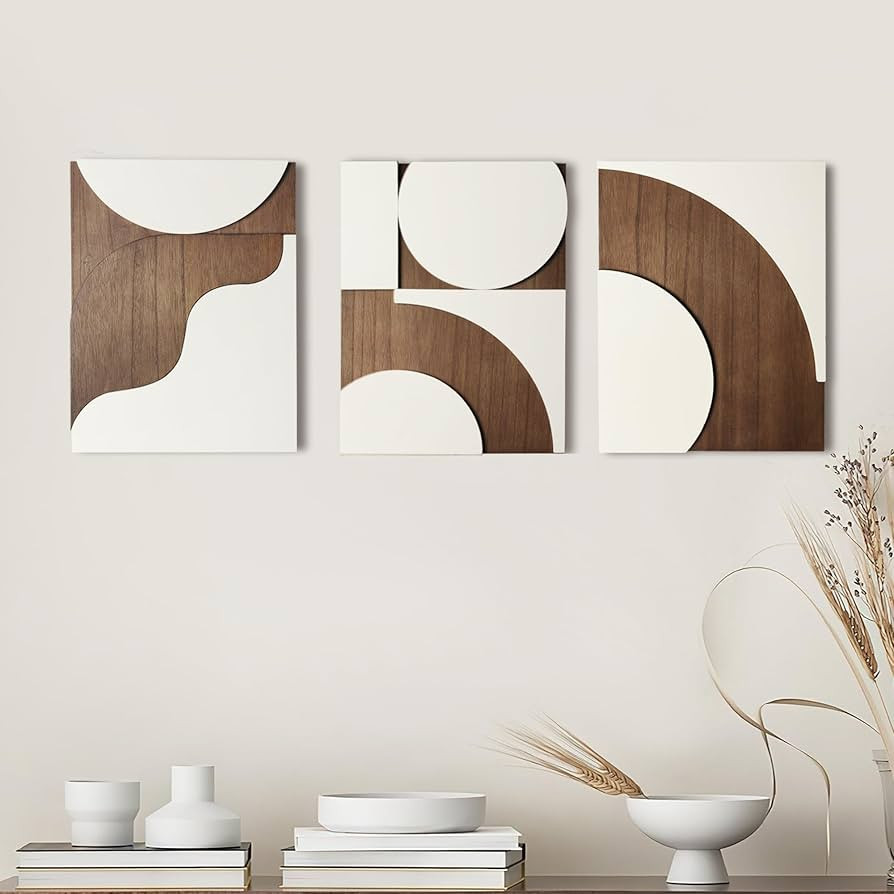 Oakrain 3 Packs Wood Wall Decor - Geometry Abstract Modern Home Wood Wall Art Sculpture for Livin... | Amazon (US)