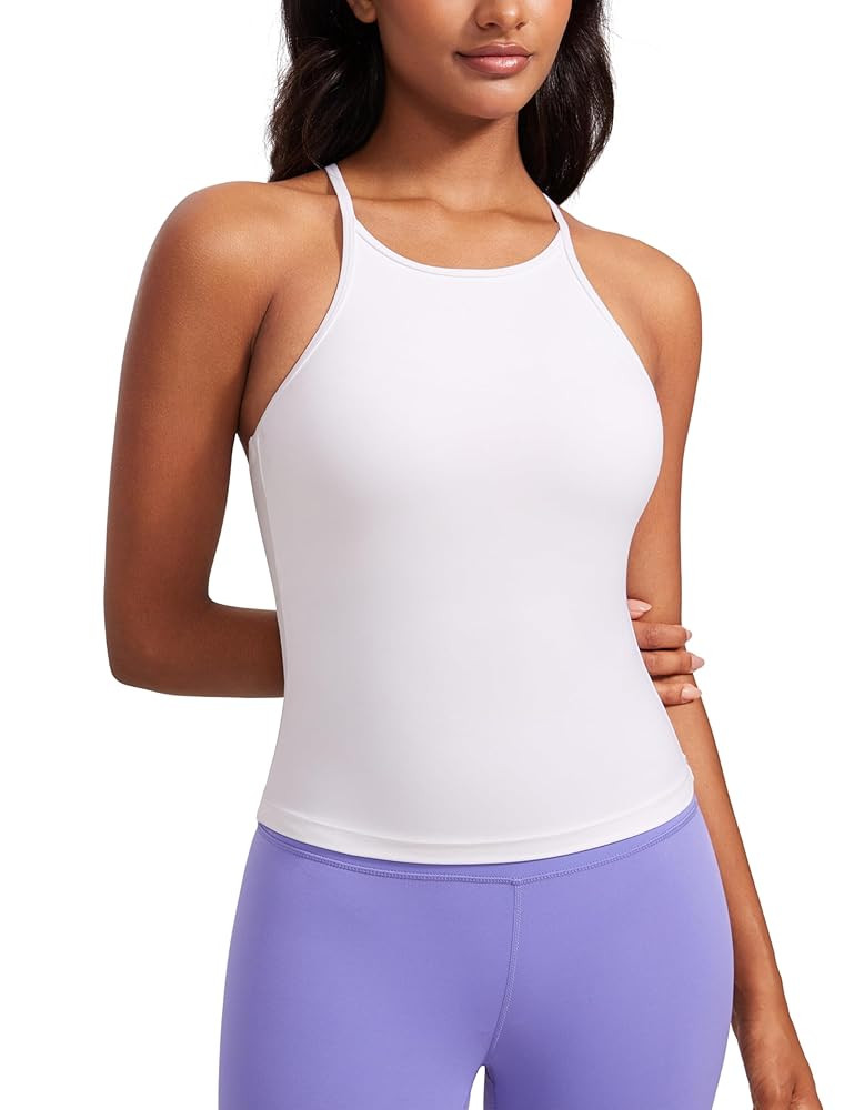 CRZ YOGA Butterluxe Womens Y Back Workout Crop Tank Top with Built in Shelf Bra - Padded Halter H... | Amazon (US)