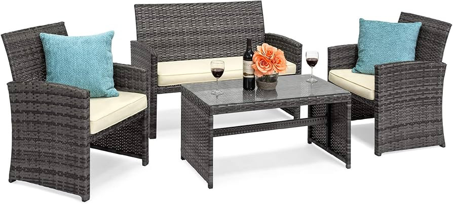 Best Choice Products 4-Piece Outdoor Wicker Patio Conversation Furniture Set for Backyard, Deck, ... | Amazon (US)