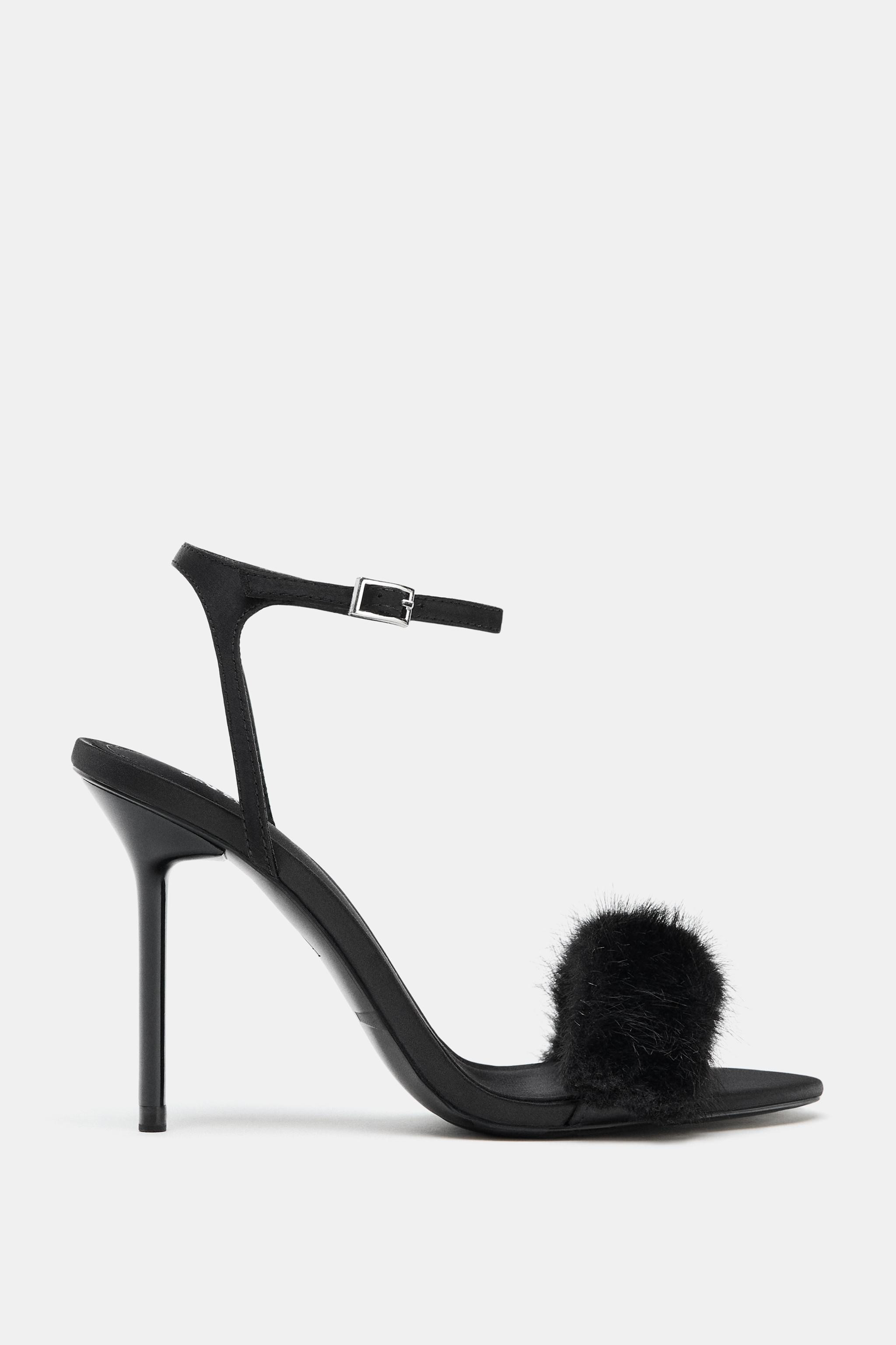 FAUX FUR STRAP HEELED SANDALS | Zara Canada
