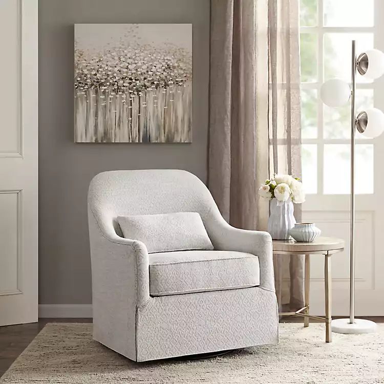 White Patterned Upholstered Swivel Glider Chair | Kirkland's Home