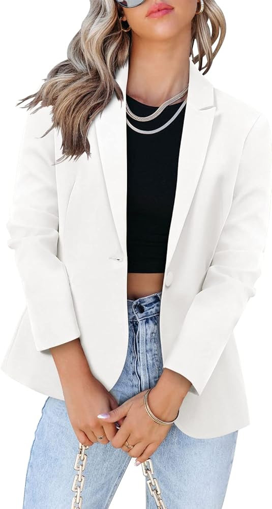 Women's Casual Blazer Jackets Suit Long Sleeve Open Front with Button Pockets for Business Office | Amazon (US)