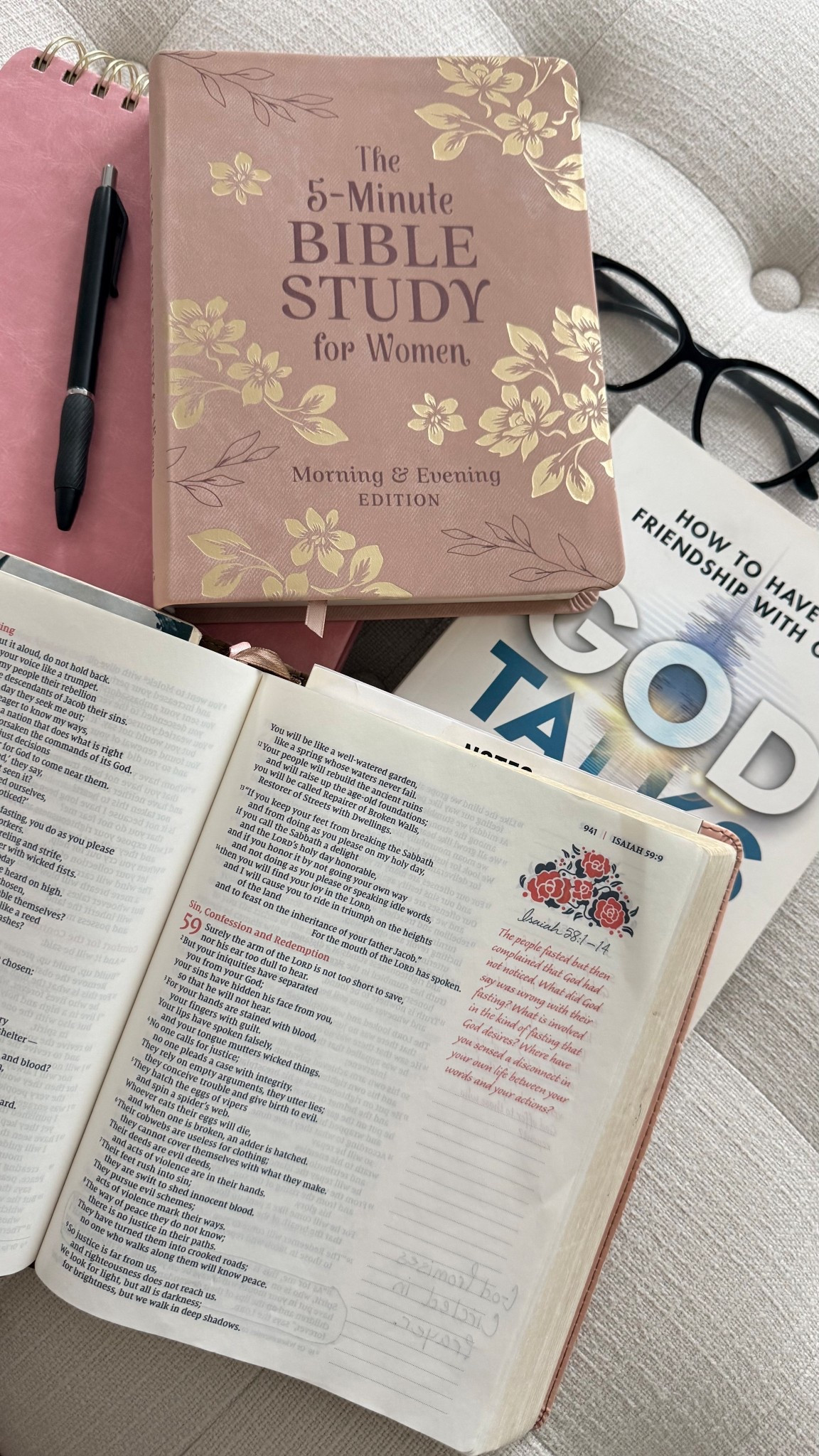 Morning God Talks - if you haven’t read this book yet - order it today! It’s a great tool to help you talk with the lord - and hear from Him. 

I’m also really enjoying this 5 minute Devotional along with a Word search devotional that I do in the evenings. 

Linking everything up including my favorite glasses, pens, and Bible! 



#LTKdayinmylife #LTKmorningroutine #LTKHome