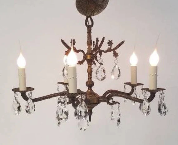 1950s Five Light Spanish Brass Crystal Chandelier DD 1673 | Etsy | Etsy (US)