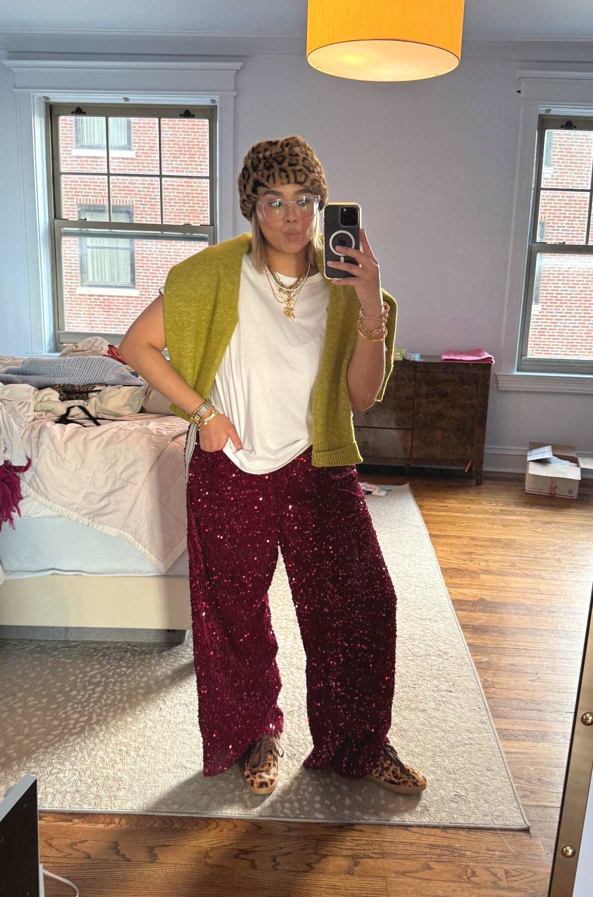 dopamine dressing for fall 🌈🍁
- sweater and tee: Old Navy
- sequin track pants: Anthropologie
- leopard hat: H&M
- leopard sneakers: Steve Madden

#LTKSeasonal #LTKHoliday #LTKFindsUnder50
