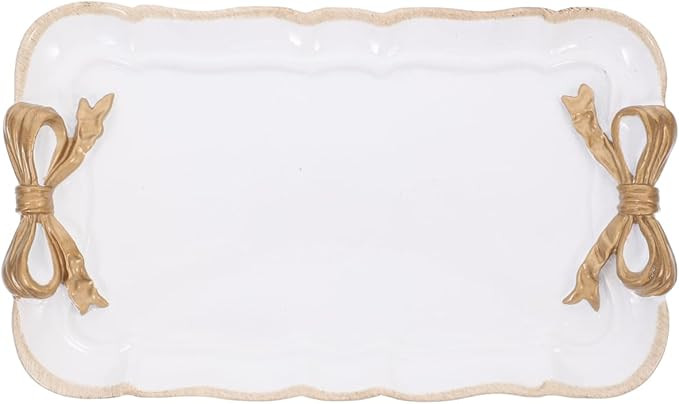 Kichvoe Vanity Tray: Vintage Decorative Bow-Knot Towel Tray Resin Dish Plate for Fruit Rings Brac... | Amazon (US)