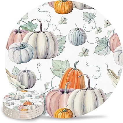 Watercolor Pumpkin Coasters for Drinks, Absorbent Ceramic Stone Coaster Set with Cork Base, Water... | Amazon (US)