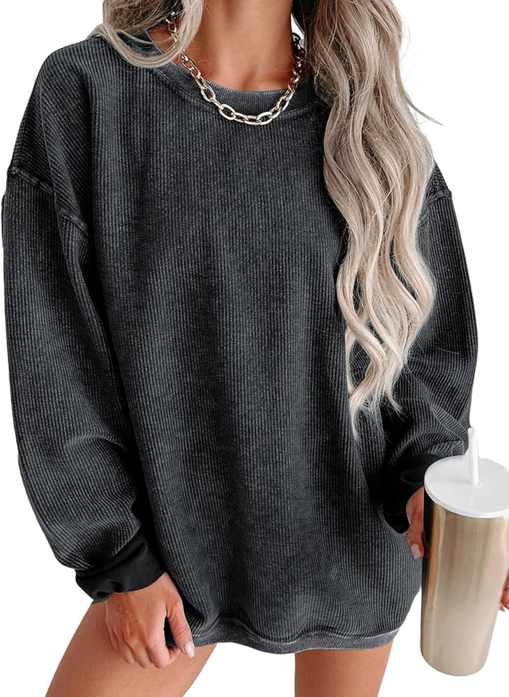Women's Casual Corduroy Sweatshirts 2025 - Comfortable Long Sleeve Crewneck Pullovers for Fall an... | Amazon (US)
