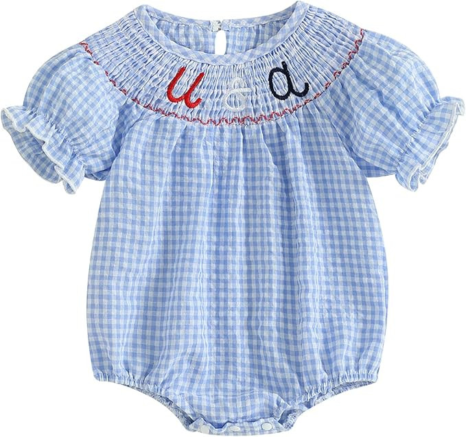 FIOMVA Toddler Baby Girl Clothes Summer Smocked Bubble Romper Embroidery Onesie Short Sleeve Body... | Amazon (US)