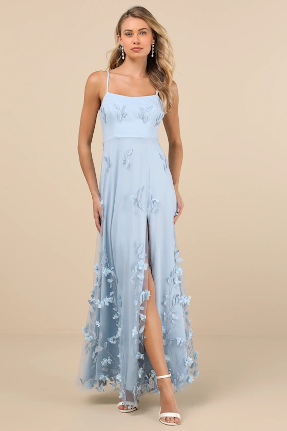 Abundant Charm Light Blue 3D Floral Applique Maxi Dress | Lulus