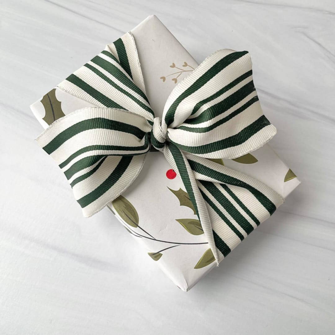 1.5" Green Cotton Striped Ribbon - 5 yards | Minted