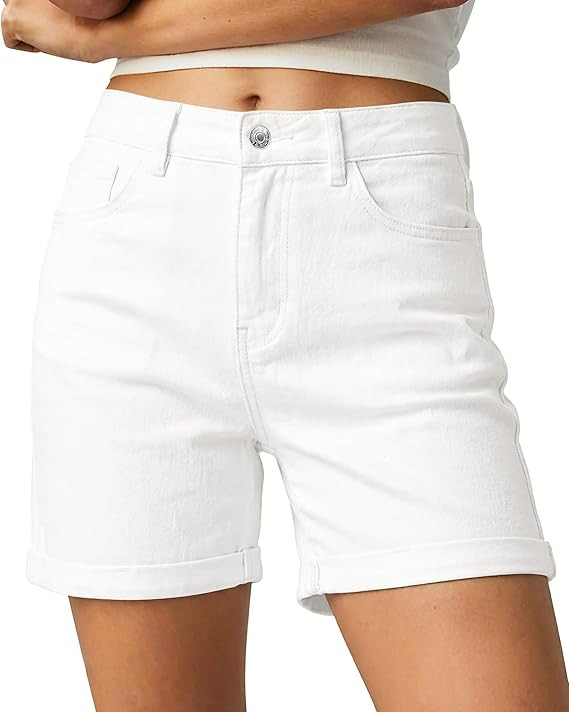 luvamia Jean Shorts for Women High Waisted Trendy Mid Thigh Long Cuffed Hem Stretchy Denim Shorts... | Amazon (US)