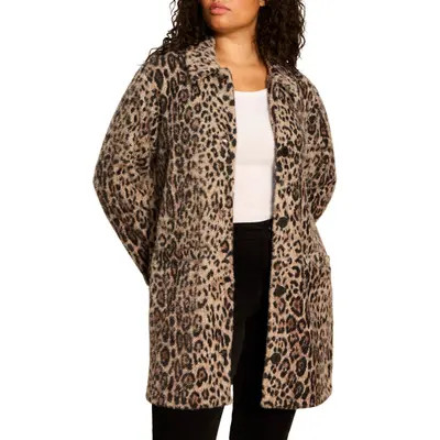Sanctuary Upside Faux Fur Leopard Print Jacket in Cocoa Kitty Brown at Nordstrom, Size 3X | Nordstrom