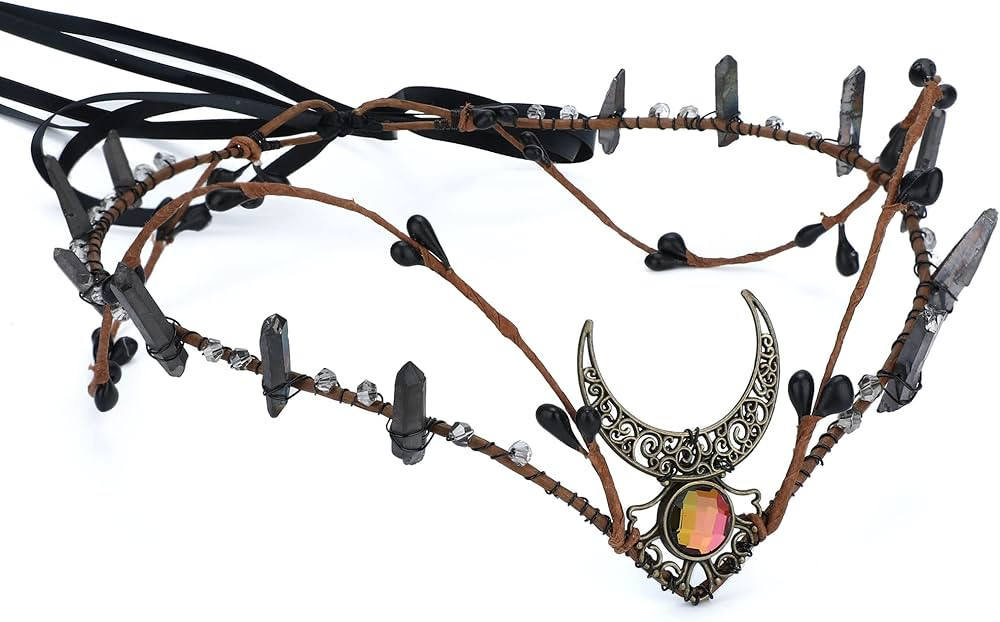 MOSTORY Black Crystal Crown Raw Quartz Headband Fairy Moon Headpiece Dark Rhinestone Tiara Elf Ci... | Amazon (US)