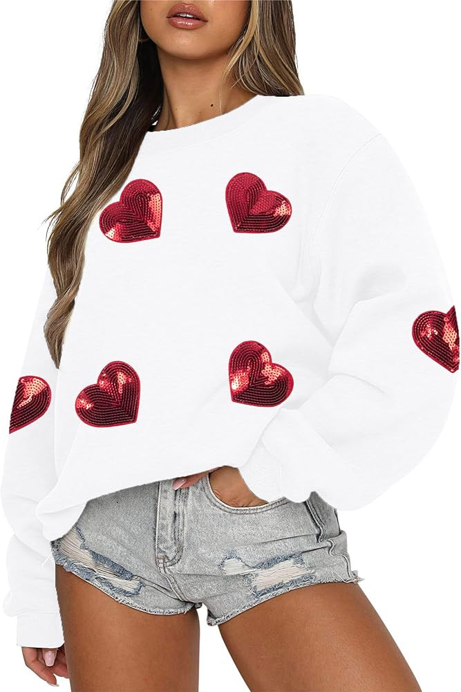 MAXIMGR Valentines Sweatshirt Women Teacher Valentine Shirts sequin Love Heart Graphic Tee Valent... | Amazon (US)