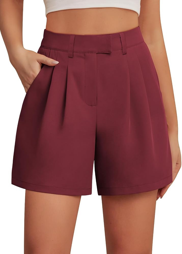 Feiersi Womens Casual Elastic Waist Wide Leg Suit Tailored Shorts Summer Dressy Work Shorts with ... | Amazon (US)