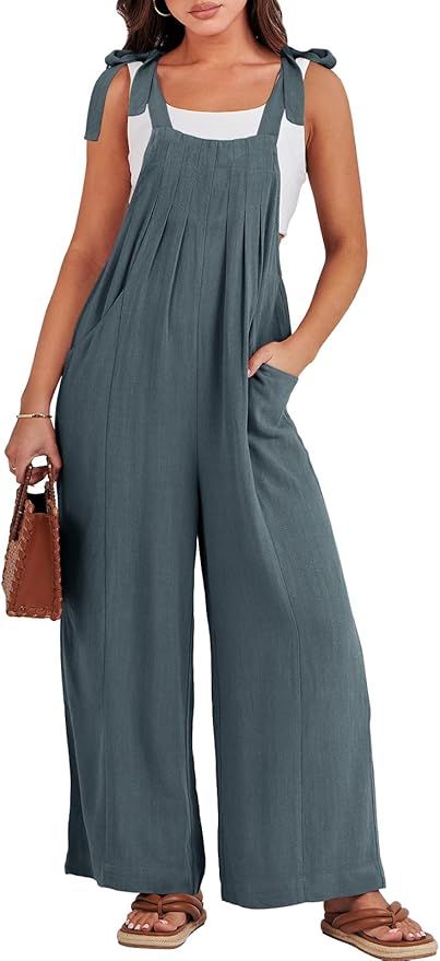 ANRABESS Women's Overalls Jumpsuit Casual Loose Sleeveless Adjustable Tie Straps Bib Wide Leg Out... | Amazon (US)