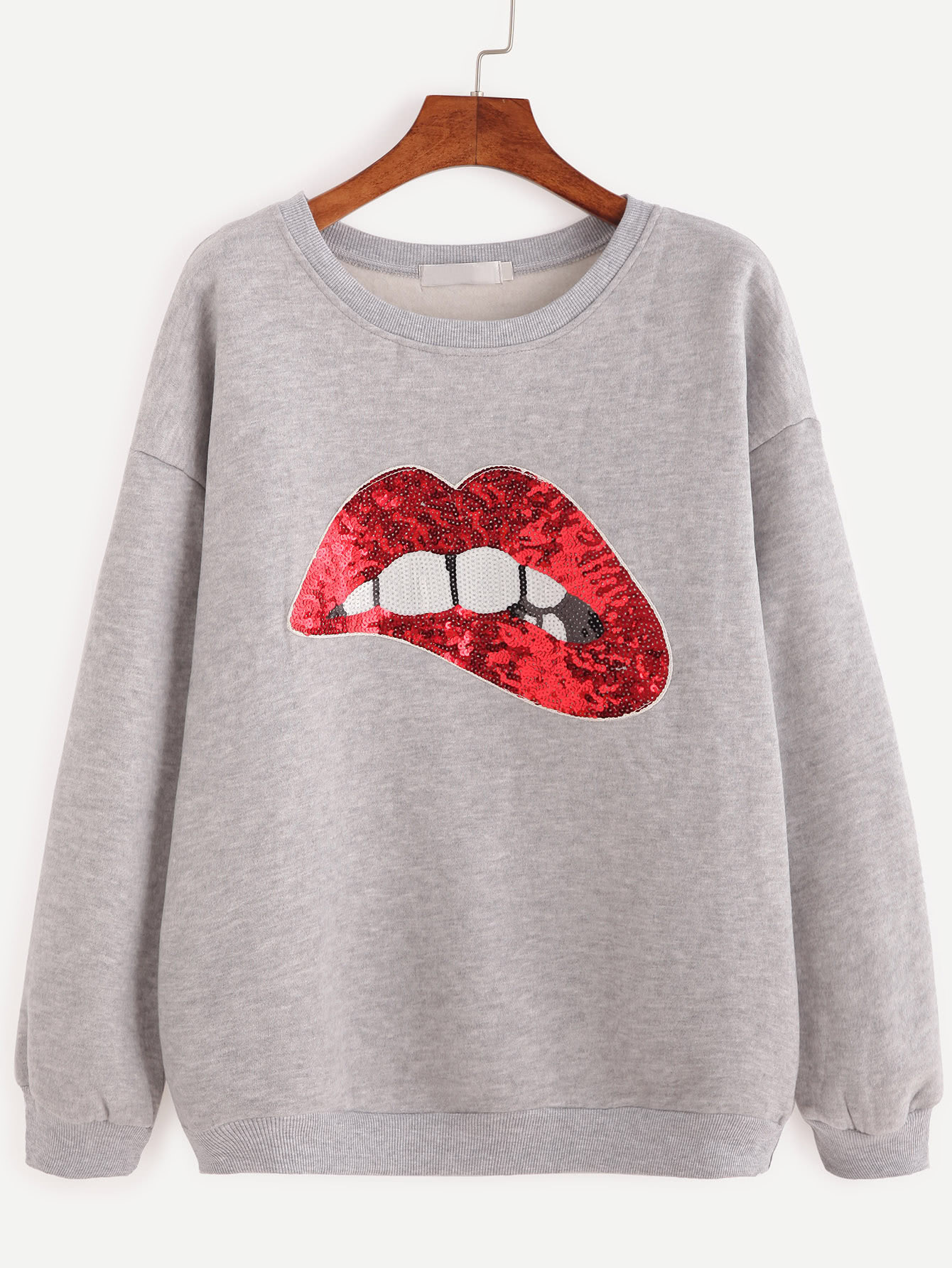 Grey Drop Shoulder Sequin Sweatshirt | SHEIN